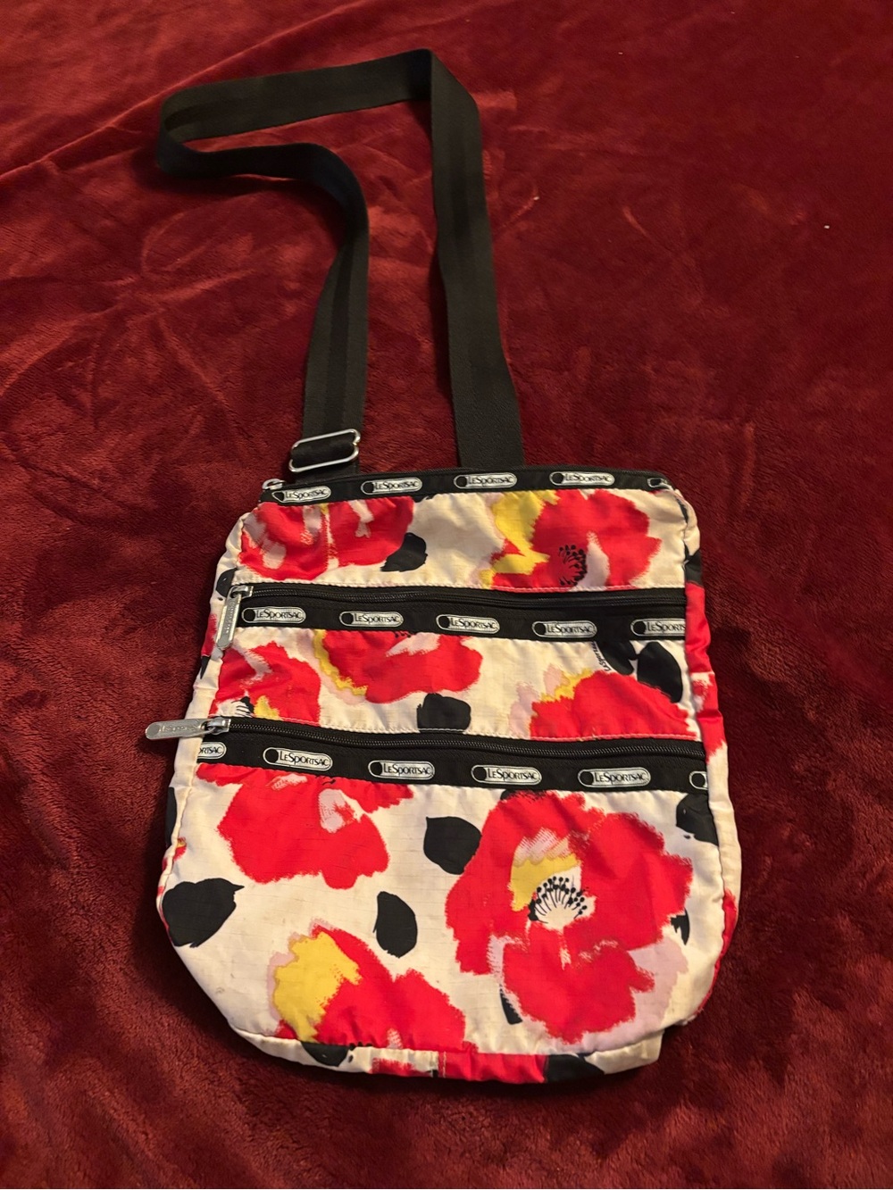 LeSportsac Kasey 3-Zip Crossbody Bag in Garden Poppy Print